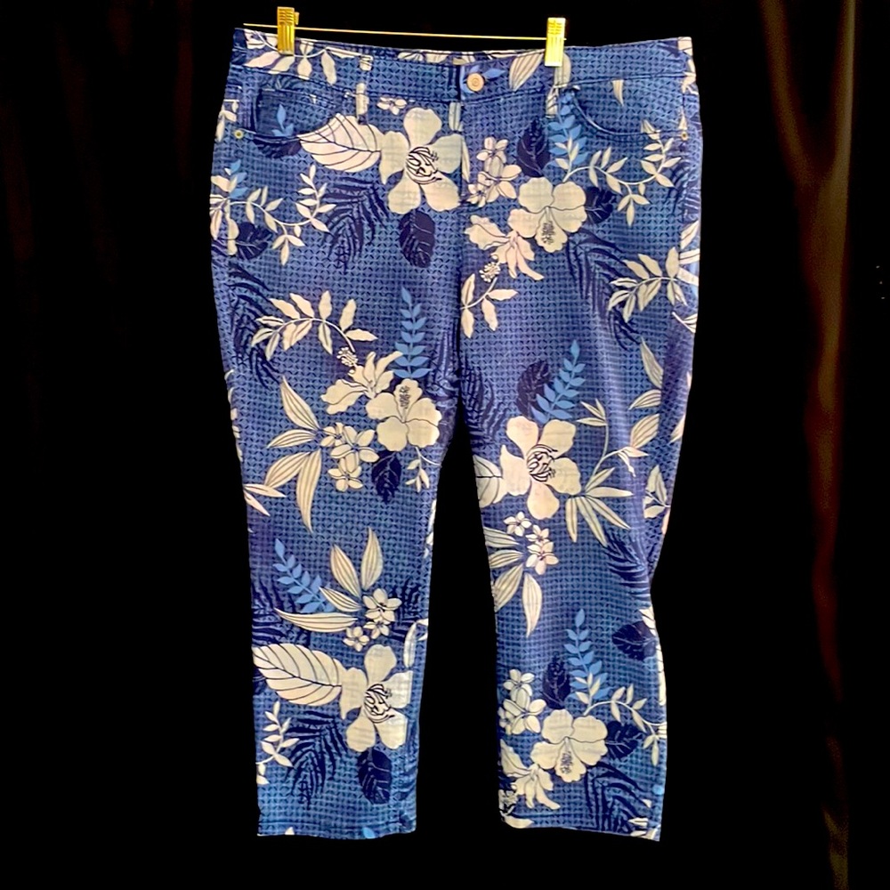 Tommy Bahama Blue Tropical Print Cropped Women’s Jeans 33x24 (size 14/16)
